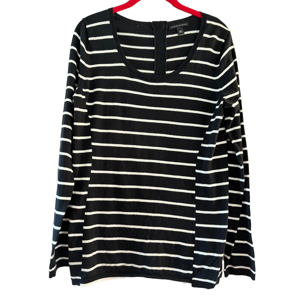 Banana Republic Striped Black White Cotton Button Back Sweater Size Large